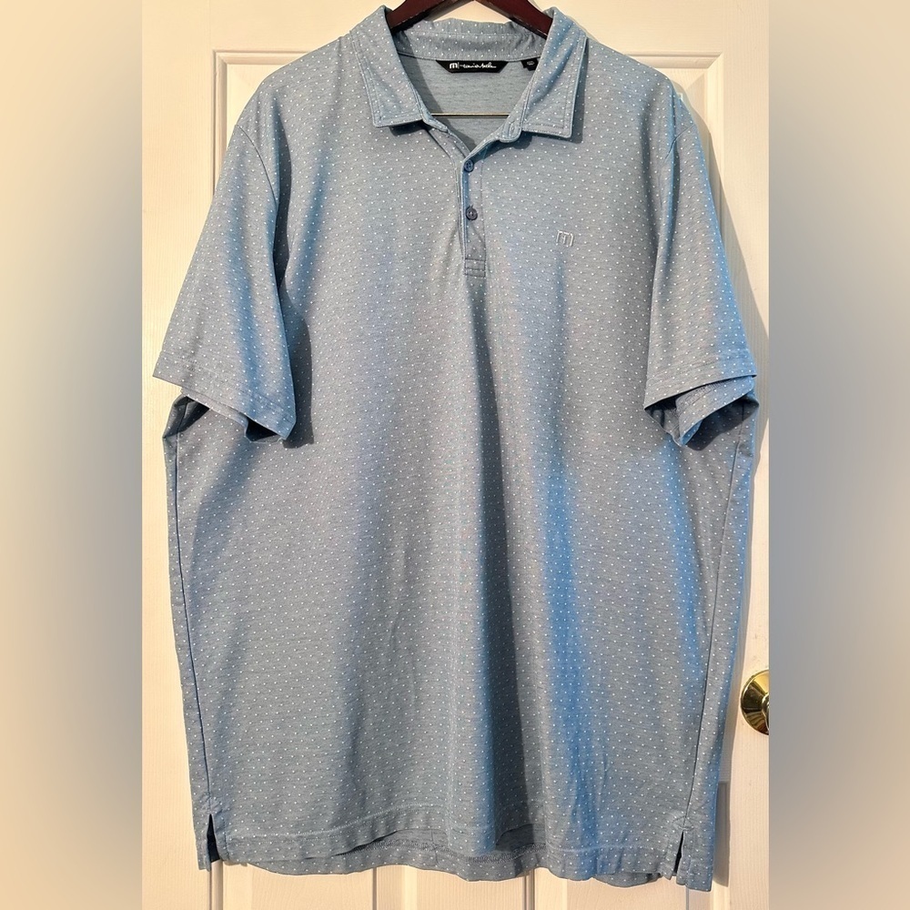 TRAVIS MATHEW XXXL Light Blue Polka Dot Golf Polo Pima Cotton Performance CLEAN
